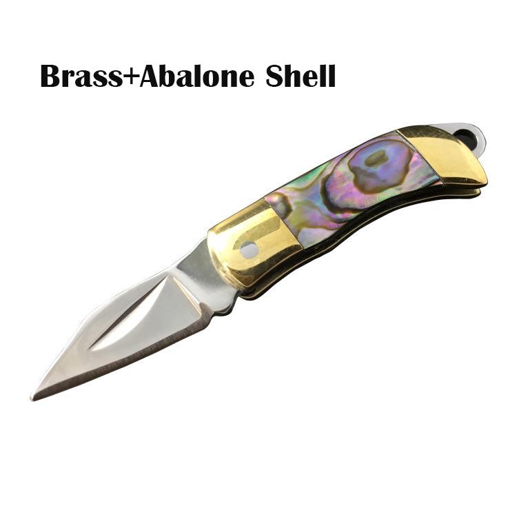 7.2cm Shell Brass Steel Folding Knife Pocket Keychain Portable Resin Steel Knives Survival EDC Tool Cutter Peeler Hunting Gift