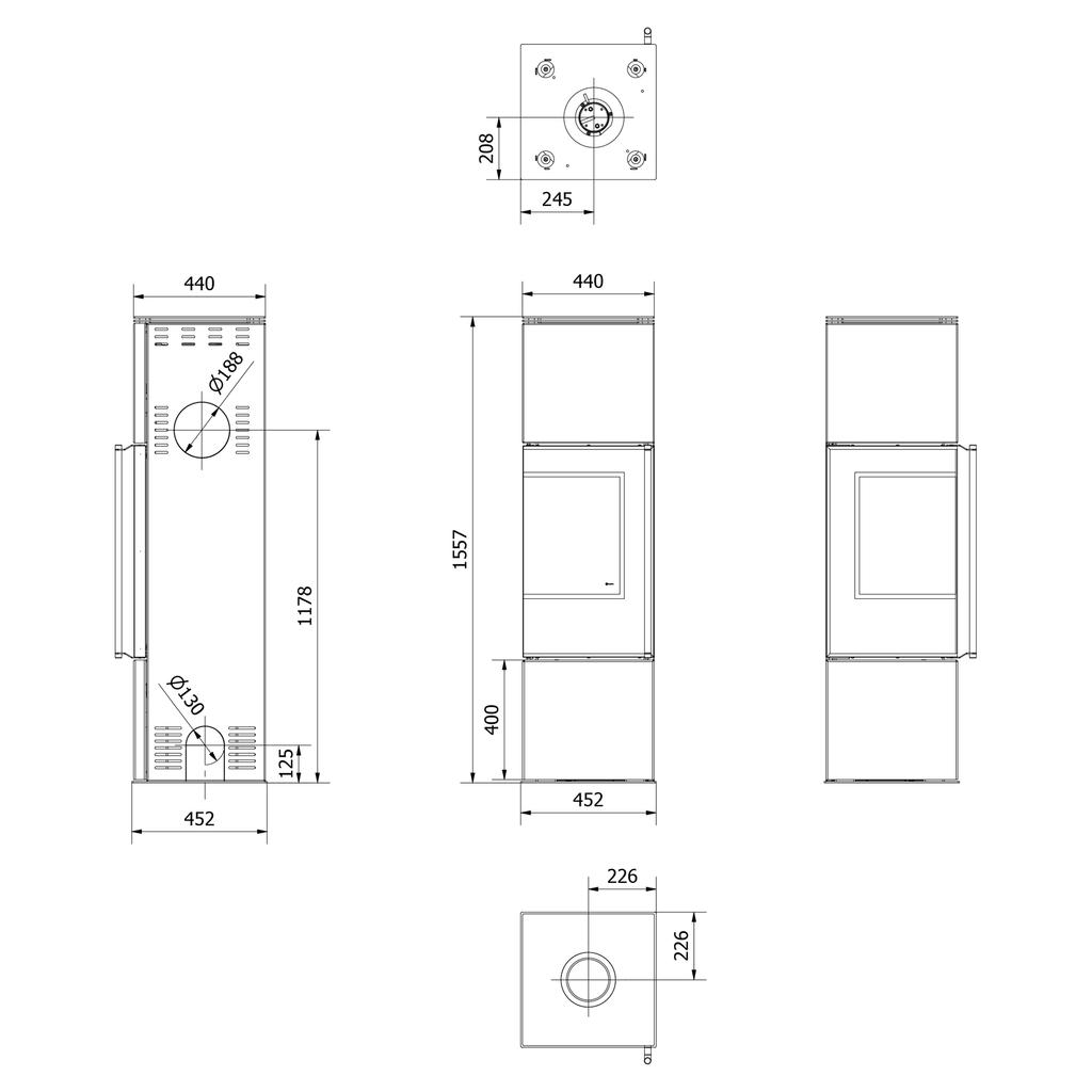 Wood Burning Steel Stove KRATKI REN/M Left Ø 150 7 kW Black Thermotec Self Closing Door