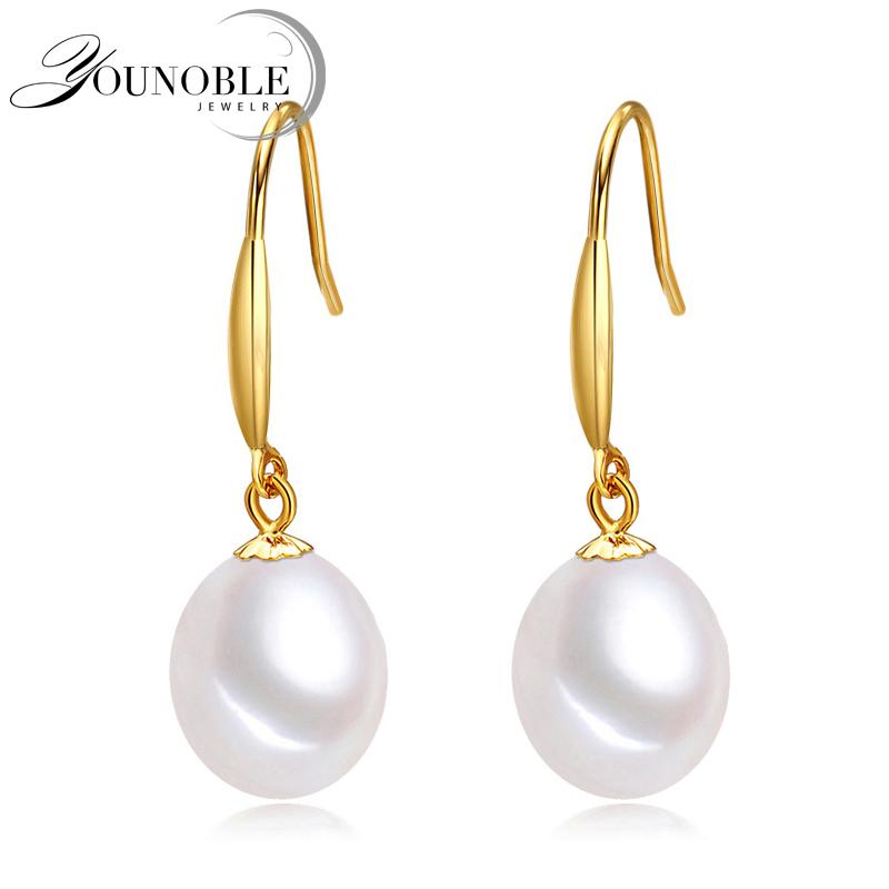 18K Natural Freshwater Gold Pearl Earrings For Women,Wedding White Pearl and Gold Earrings Mother Anniversary Gifts AU750