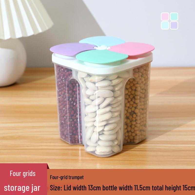 Transparent Five-Grain Storage Jar with Moisture-Proof, Sealed, Compartmented Flip-Top