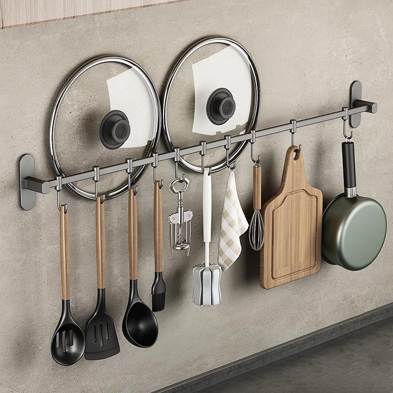 Kitchen hook No punching stainless steel wall-mounted kitchen utensils storage rack, kitchen and bathroom movable pendant row hook