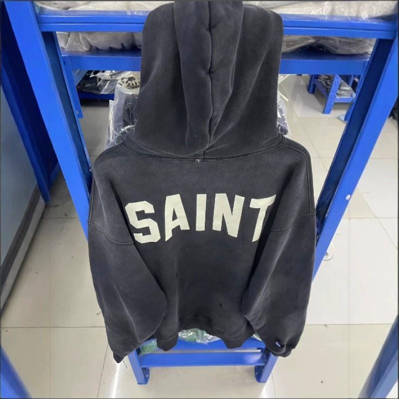 Unisex Oversized Distressed Washed Cotton Hoodie With Retro Letter Print Streetwear