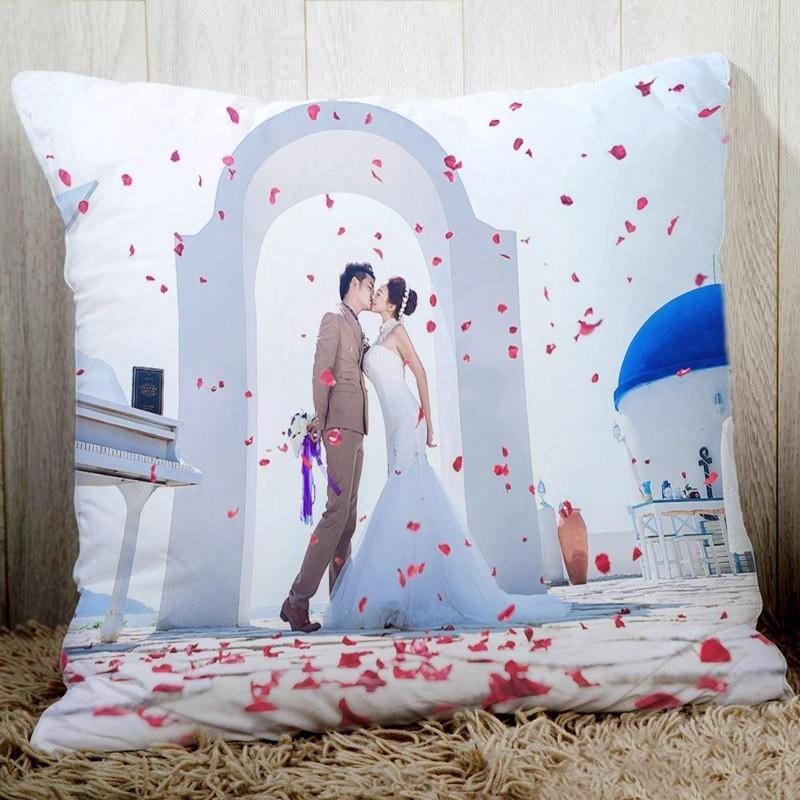 Custom Cushion Cover with Your Wedding pictures,Choose Your Text Logo or Image 18" Personalized Pillow Case for Sofa Bed Chair