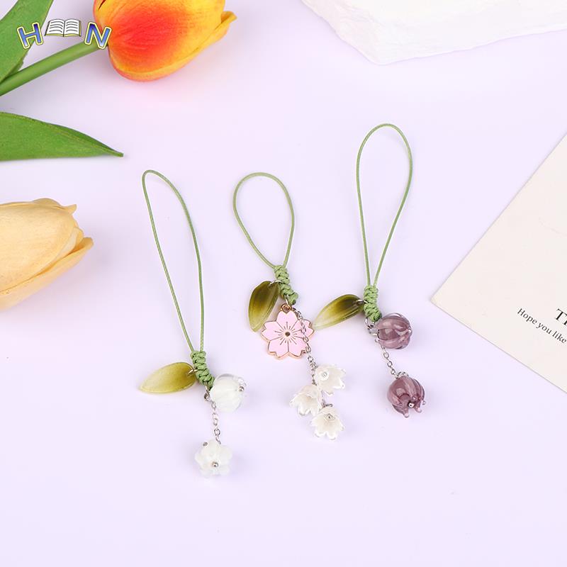 Cute Tulip Flowers phone Strap Lanyards Charms Mobile Phone Case Keychain Car Key Chains Headset Cover Hang