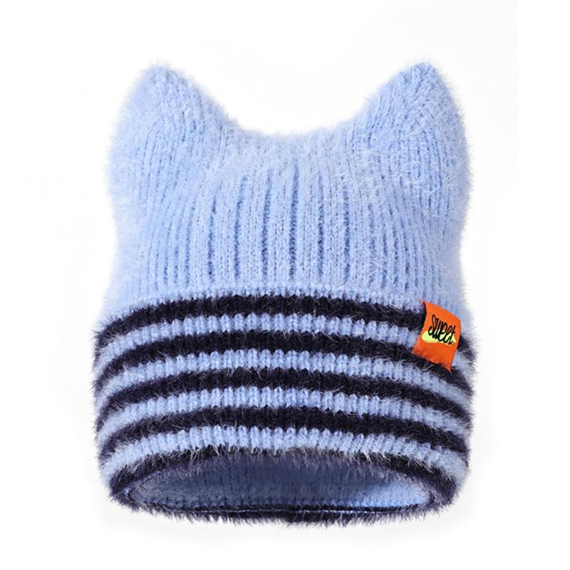 Nuovo Adorabile Cappello Dandy Cappello Beanie Orecchie di Gatto Dolci Cappelli Invernali per Donna Street Y2K Colori Caramella Righe Cappelli Caldi per Ragazza
