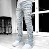 Jeans Moda Uomo Elasticizzati Patch Stratificati Dritti Lunghi