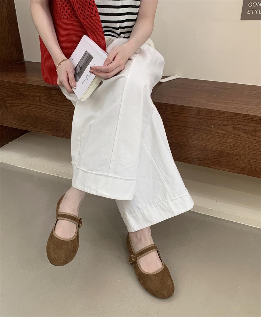 

Korean Velcro women s 2025 outer wear new spring and autumn fashion list flat Mary Jane Doudou shoes 40 коричневый