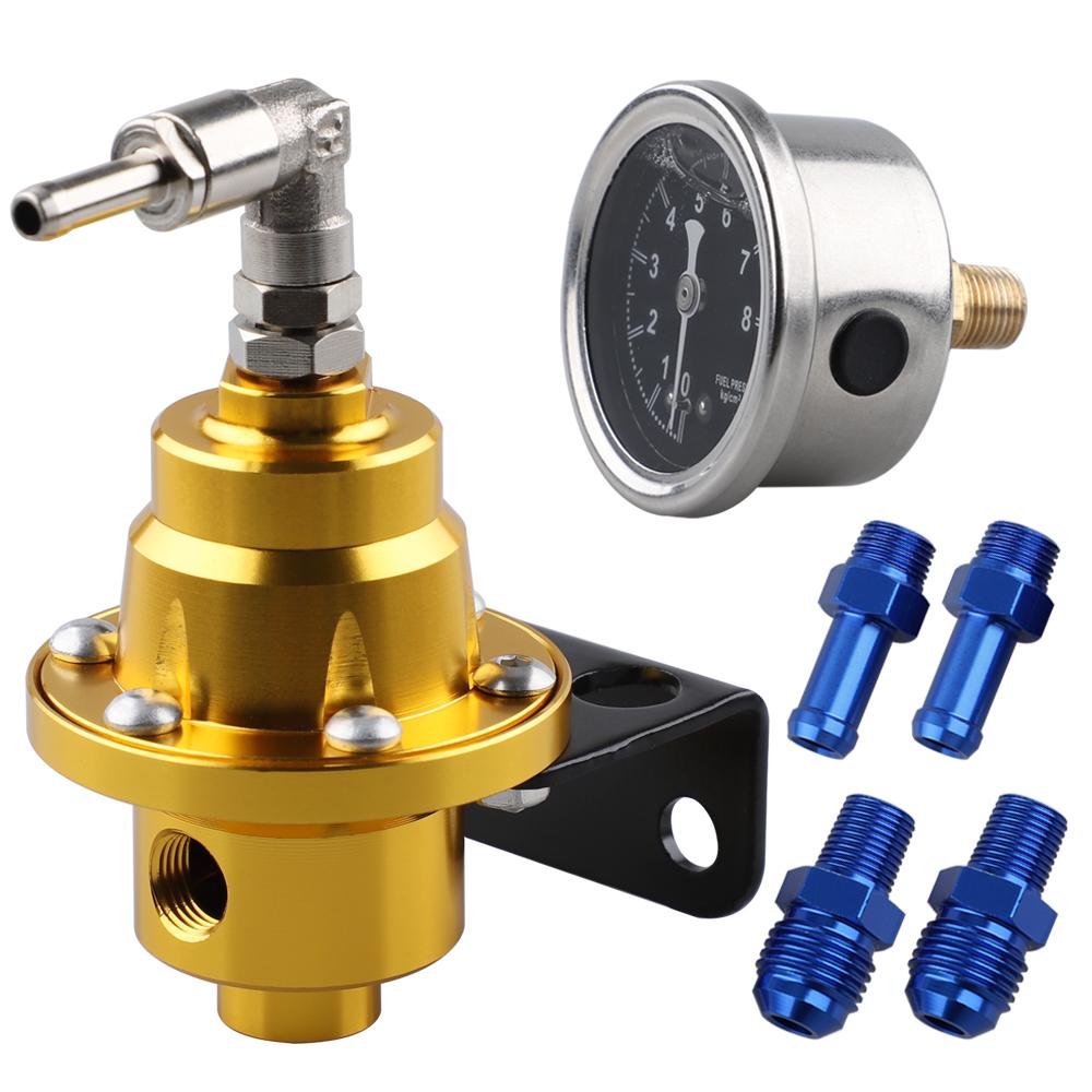 Adjustable Fuel Pressure Regulator Car Vehicle Refitting Fuel Supercharger Aluminum Universal with Gauge Kit