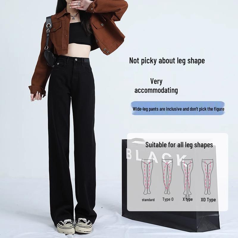 Dámské černé džíny s vysokým pasem - Zeštíhlující střih pro drobnou postavu, Styl s rovnými nohavicemi na jaro a podzim 2025