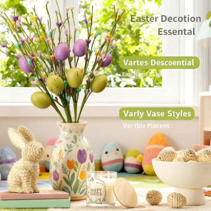Easter Artificial Egg Berry Branch Colorful Foam Eggs Flower Branch Home Party Vase Flower Arrangement Decoration Accessories