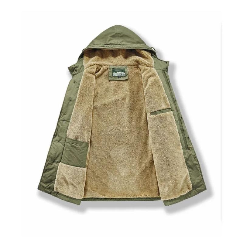 Retro Parka Wiatrówka Średniej Długości z Kapturem Płaszcz - Bawełniany Długi Płaszcz Męski w Stylu Amiszów - Jesień/Zima