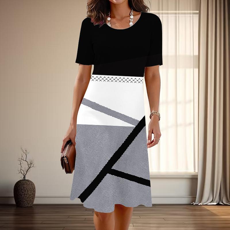 

Женская мода изящный леопардовый принт принт лето весна короткий рукав О-образный вырез повседневные платья 8XL чёрный