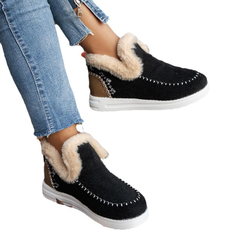 Winter flat-bottomed velvet thickened warm women's cotton shoes winter new wool neckline snow boots high-top casual shoes women