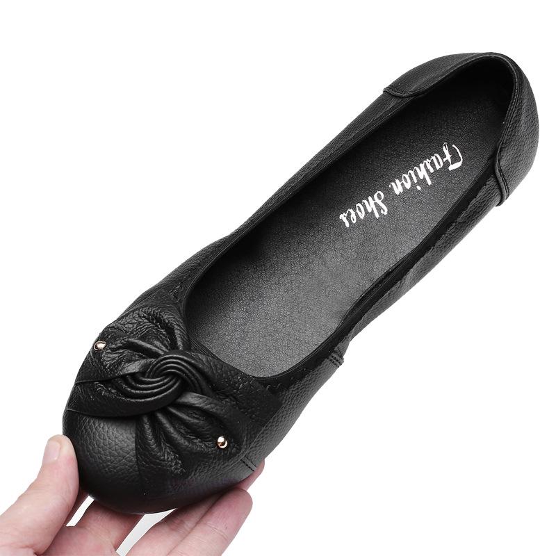 Spring Shoes Woman Flats Genuine Leather Slip On Ballet Flats Bowknot Casual Women Shoes Moccasins Loafers Plus Size 43 WSH3376