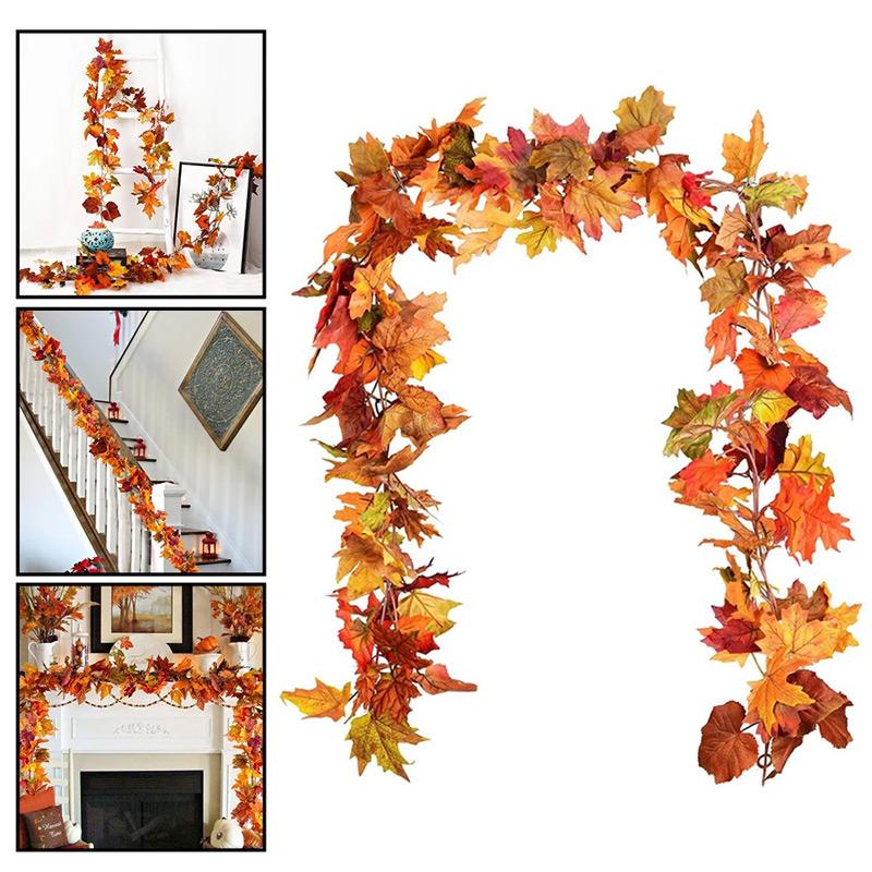 Maple Simulate Leaf Vine Harvest Festival Maple Leaf Vine Autumn Color Decoration Props Home Thanksgiving Halloween Decorations