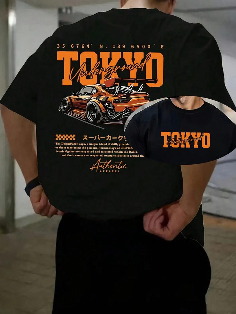 Summer Men'S Racing Pattern Printed Heavyweight Cotton T-Shirt Fashionable Casual Versatile Classic Top Streetwear Short Sleeved