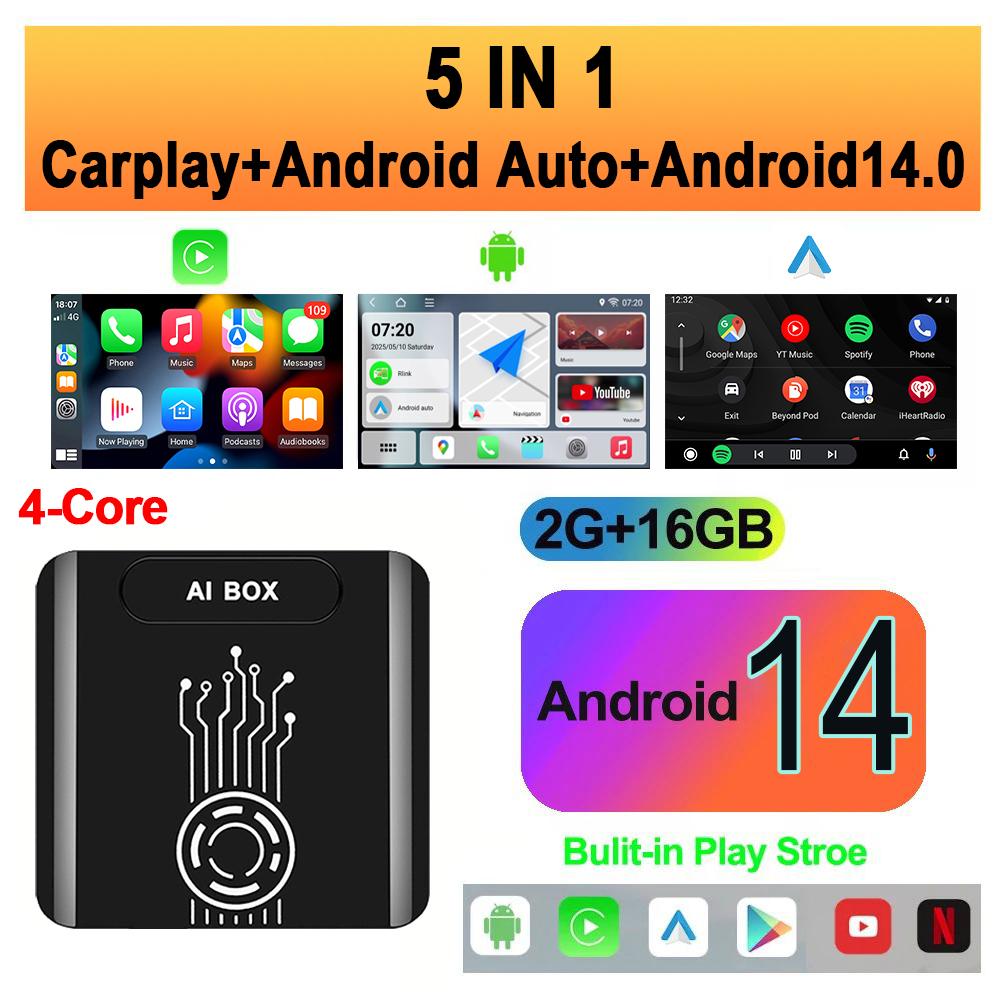 

2025 Android 14 Carplay Ai Box Беспроводной Carplay Android Auto Поддержка 4/8-ядерных автомобильных интеллектуальных систем Для YouTube Netflix