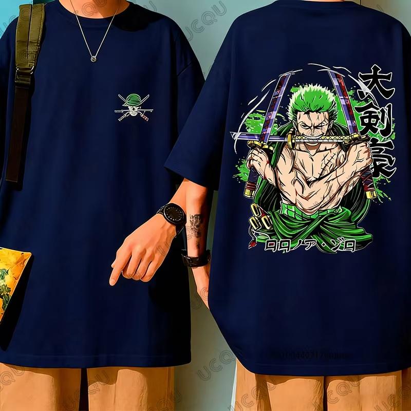 One Piece 2026 Summer Men Cotton Tshirt Streetwear Anime Graphic Oversized Short Sleeve Casual Daily Wear Roronoa Zoro 3 Swords