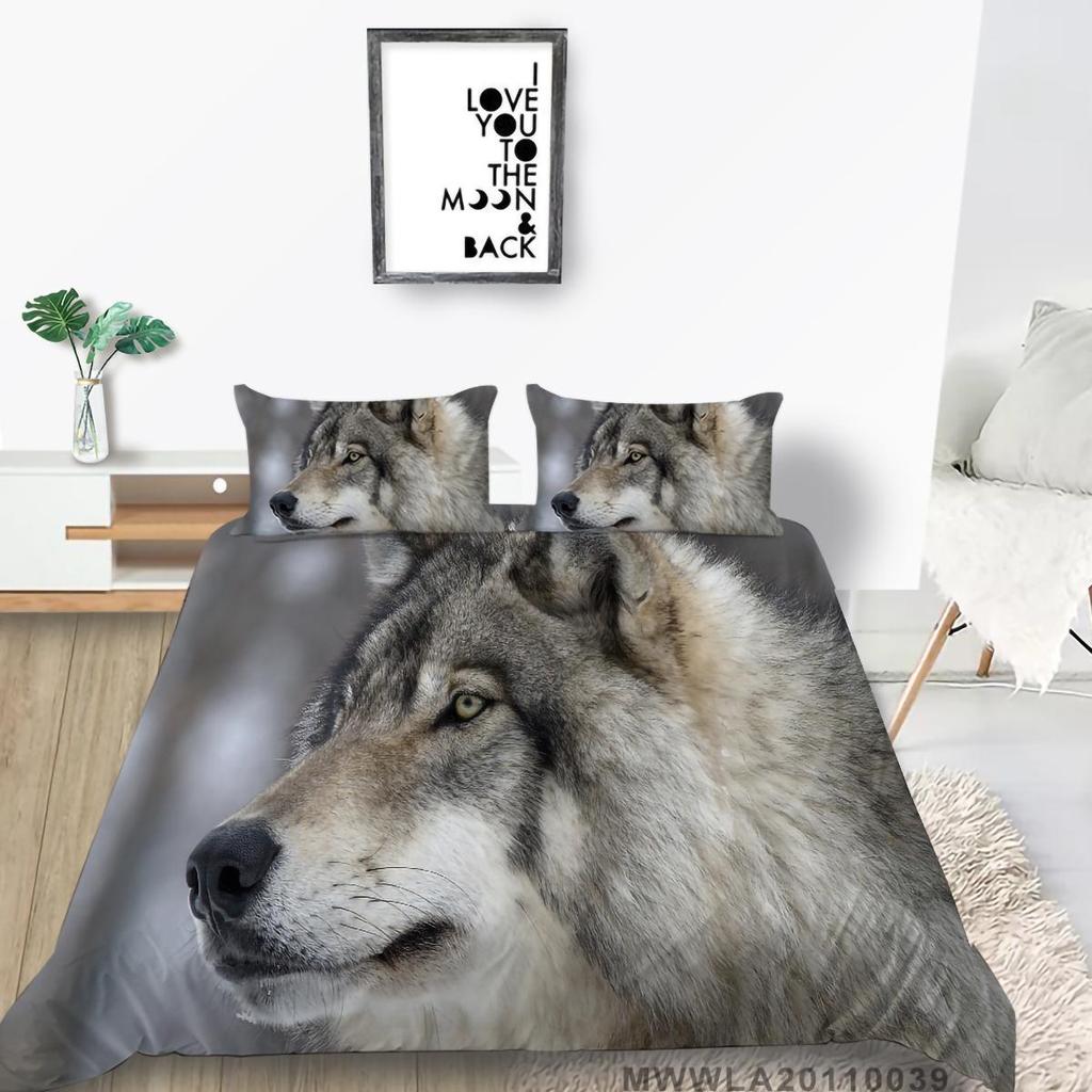 3D Wolf Print Pillowcase and Quilt Cover Full Size Bedroom Home Bedding Set Fashion Home Bedding Gift