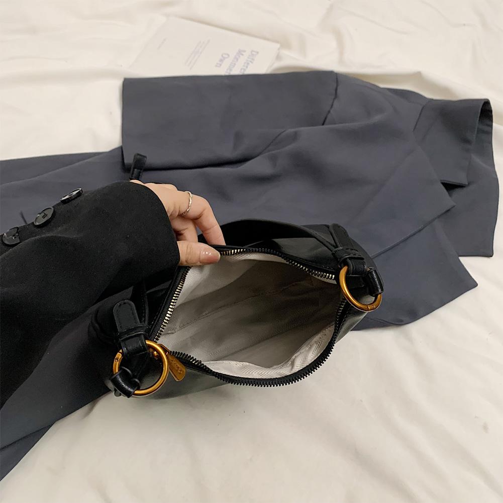 Women Retro Crescent Bag PU Leather with Zipper Hobo Shoulder Bag Solid Handbag Work Casual Underarm Pouch Travel Crossbody Bags