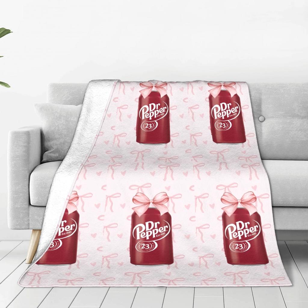 Dr Pepper Pink Ribbon Blanket Drink Fleece Vintage Warm Throw Blanket for Home Spring/Autumn