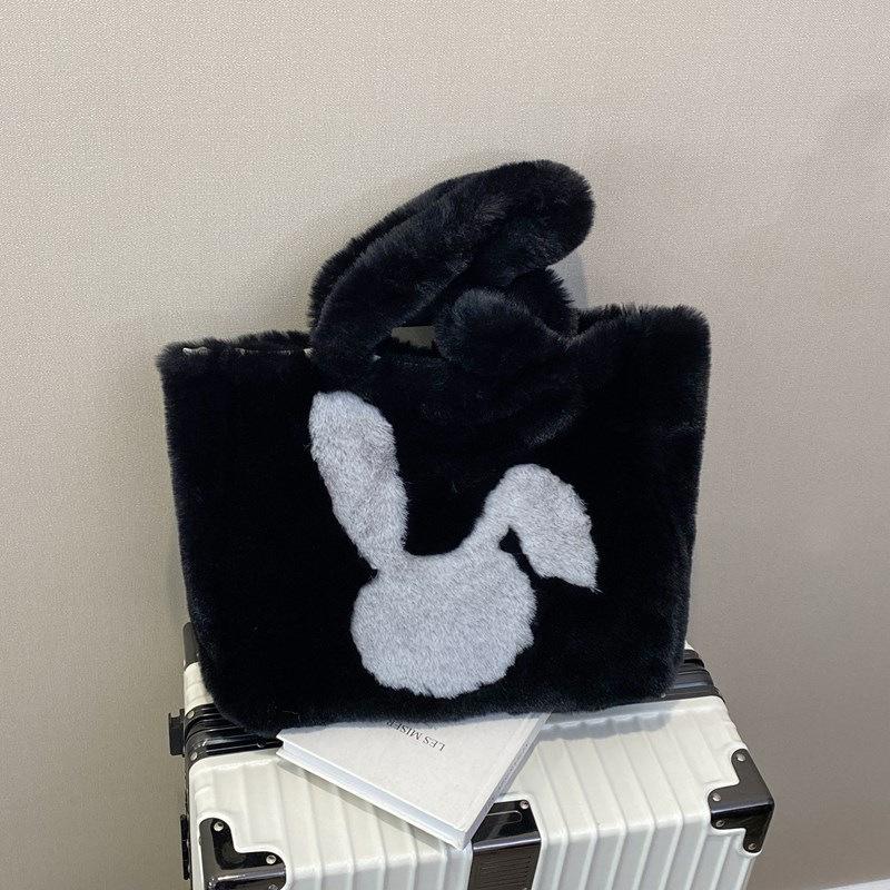 Furry Women's Bag Winter New Portable Plush Commuter Tote Bag Cute Big Ears Rabbit Casual Shoulder Bag