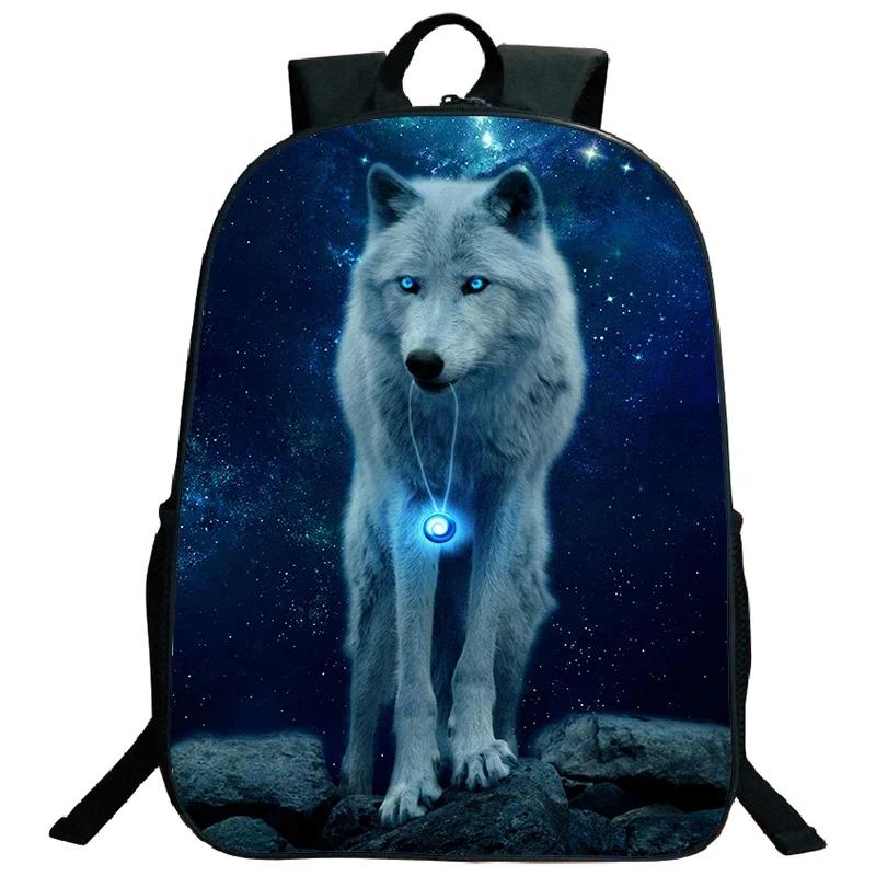 Ice Fire Wolf Backpack Schoolbag Primary School Students Backpack Angry Wolf Printed Bookbag Kids Back To School Mochila Gift