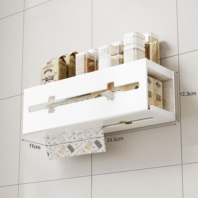Kitchen Tissue Box Multifunction Punch-Free Wall Mount Spice Shelf Toilet Paper Phone Rack Roll Paper Removable Tissue Universal