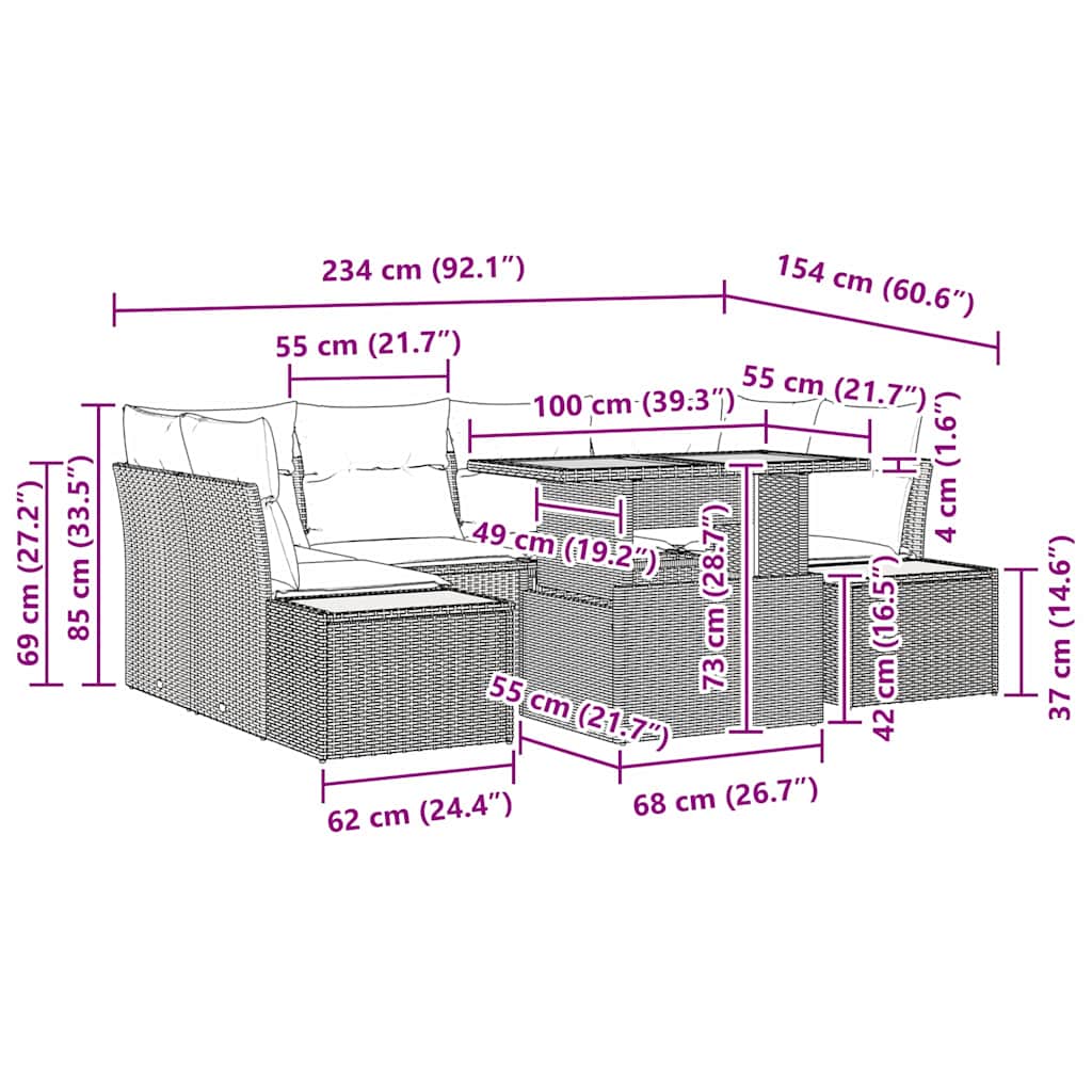 Garden Sofa Set with Storage 7 Pcs Grey Poly Rattan