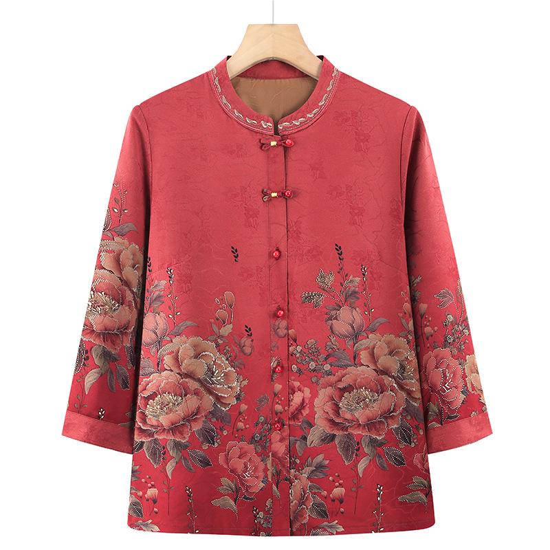

Grandma s Spring Nine-Point Sleeve Top for Middle-aged and Elderly Women 5XL (145-155 kg)