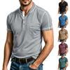 Men's Casual Short Sleeve Shirt with Stitching Lightweight Breathable Fitted Athletic Top with Pocket Henley Neck Design
