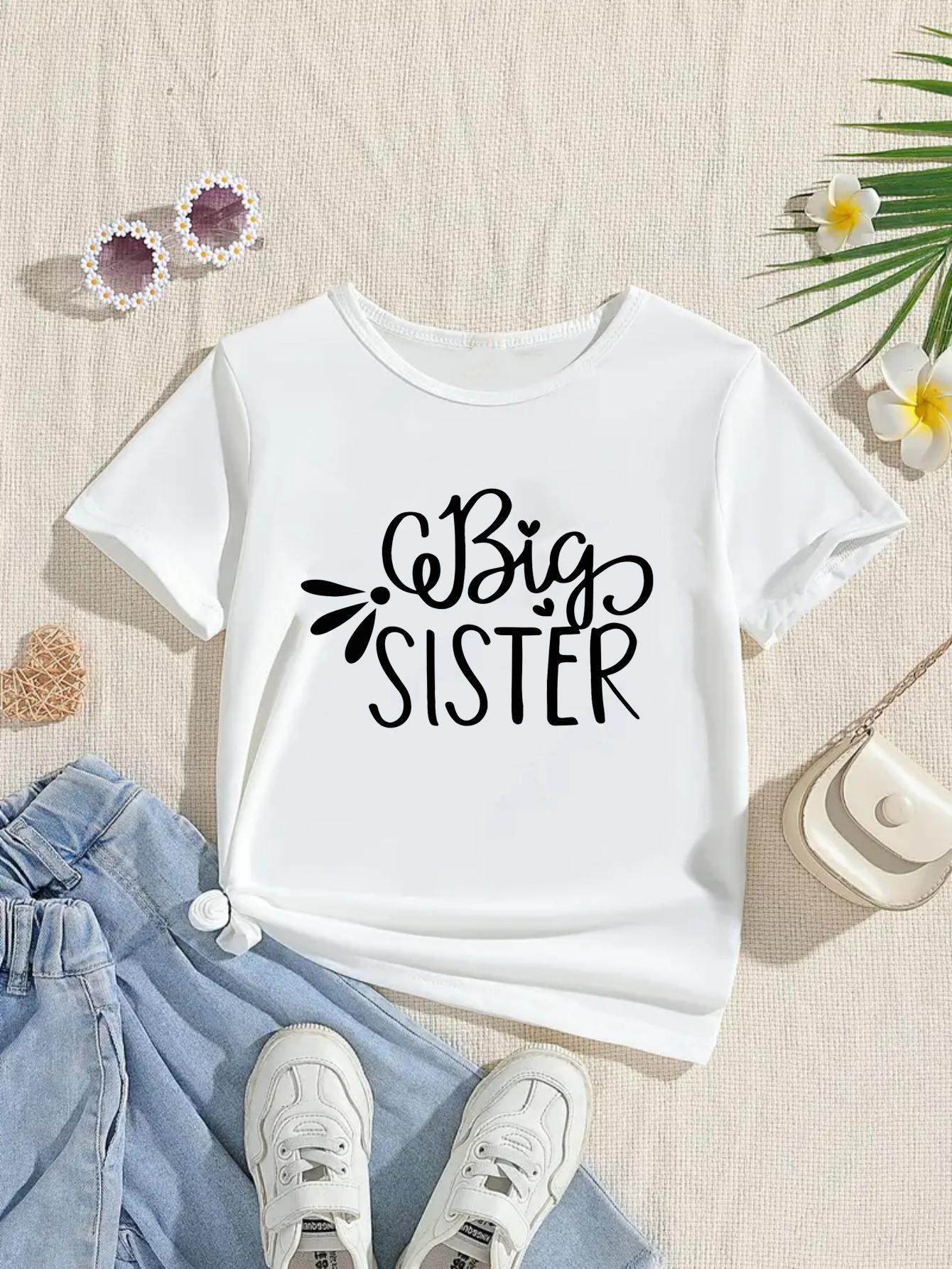 Girls LittleMiddleBig Sister TShirt  WhiteBlack Casual Short Sleeve Round Neck Tee Letter Print Girls Tshirt Summer Tops 100