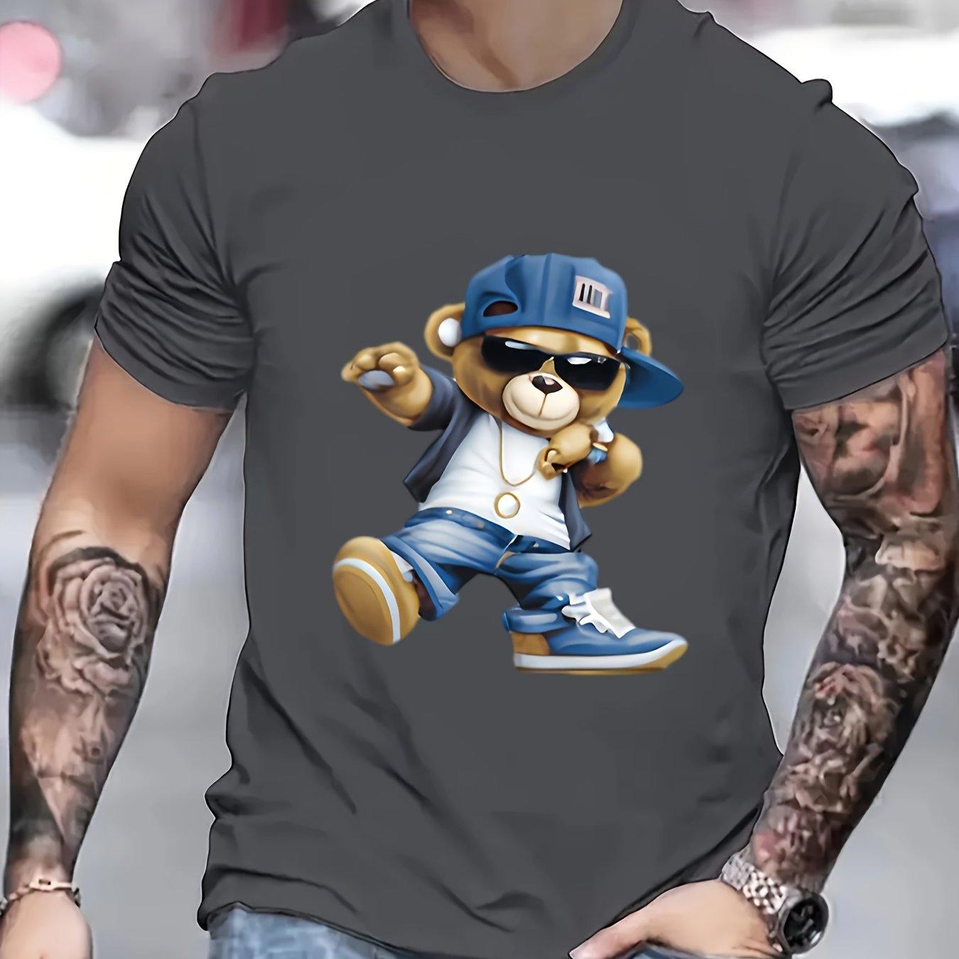 

Мужская летняя модная повседневная спортивная футболка свободного кроя из 100 хлопка с принтом в виде мультяшного крутого медведя и круглым вырезом с коротким рукавом 4XL