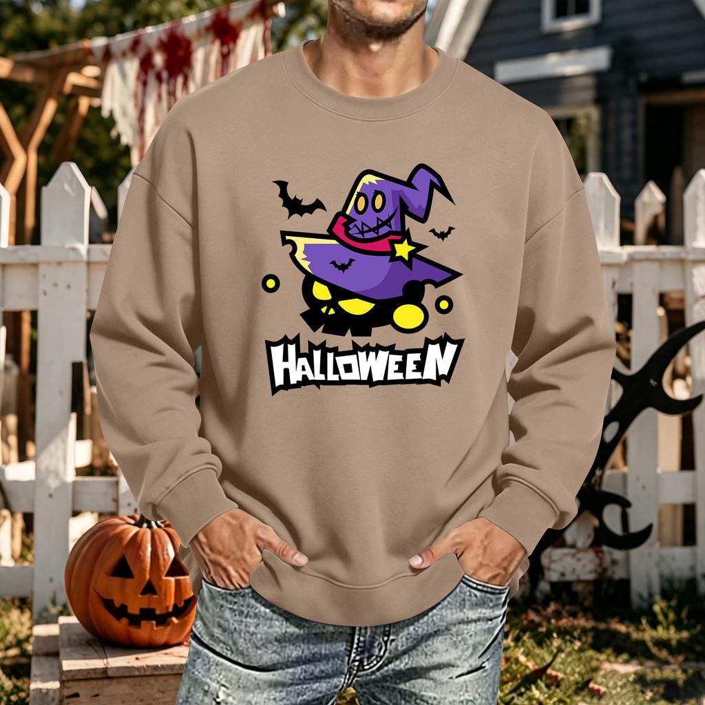 Men's Halloween Printed Long Sleeve T-Shirt Crewneck Casual Sports Top Unisex for Couples