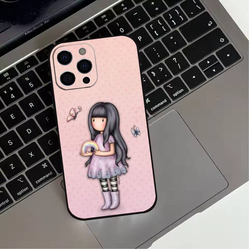 

Lovely Santoro G-Gorjuss Series Phone Case For iPhone 17,16,15,14,13,12,11 Plus,Pro Max,XS,Soft Silicone Black Cover iPhone14ProMax