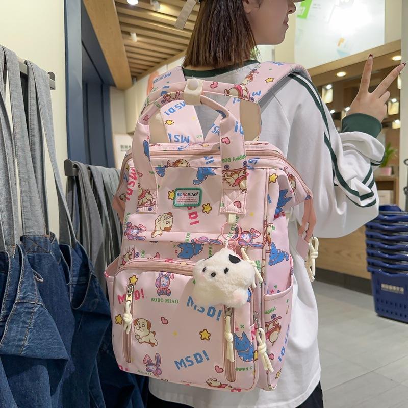 

Small fresh and sweet wind literary printing student handbag summer new mommy large-capacity backpack