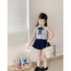 Girls' Summer Plaid Halter Set – Navy Skirt & Shirt