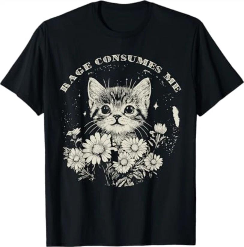 Cute Cat Rage Consumes Me Funny Sarcastic Kitten Flower TShirt S