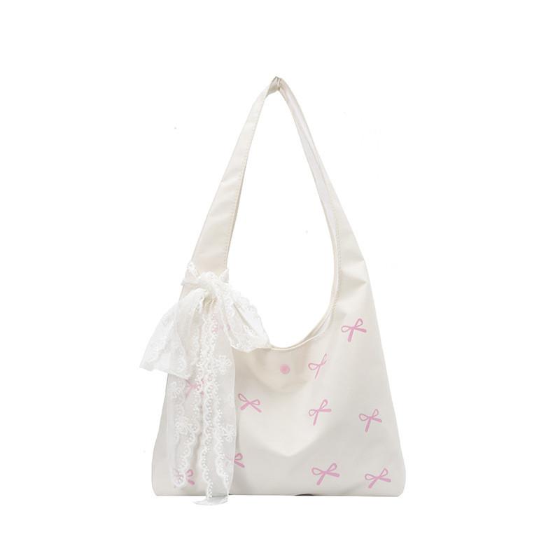 Canvas Tote Bag With Butterfly Knot Print For Daily School And Commuting Use