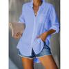 Women's Turn Down Collar Long Sleeve Shirt Loose Fit Casual Solid Color Button Down Blouse