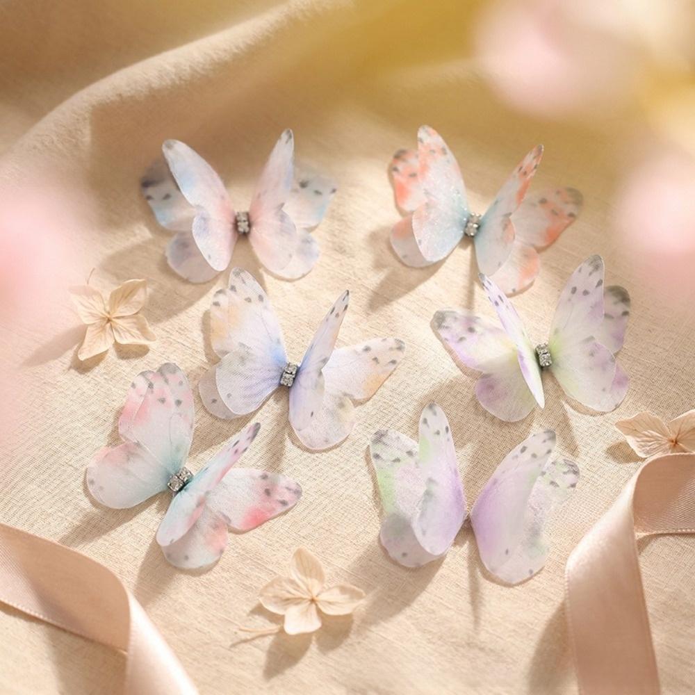 50Pcs Double-layer Chiffon Butterfly Embroidered Patches Bridal Hair Accessories
