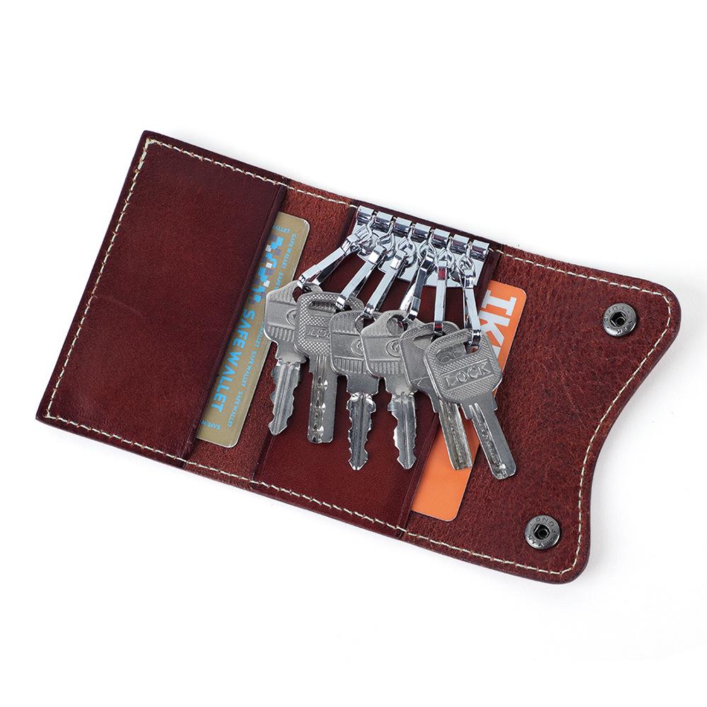 Genuine Leather Key Case & Card Holder with Snap Button - Large Capacity, Multi-Functional Vegetable Tanned Cowhide Storage Bag