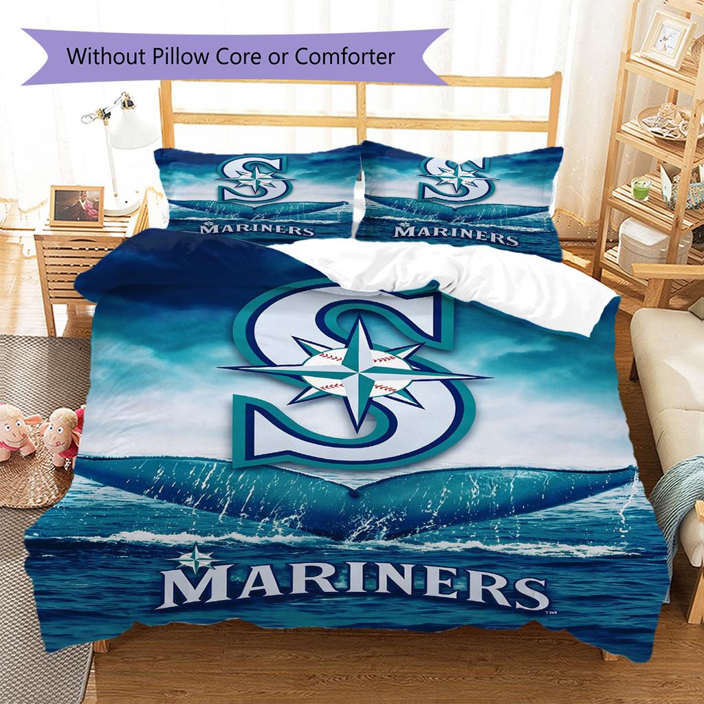 Seattle Mariners Logo Pattern Bedding Set Quilt Cover Pillowcase Home Decor Gift (1 * Duvet Cover + 2 * Pillowcase, Without Core)