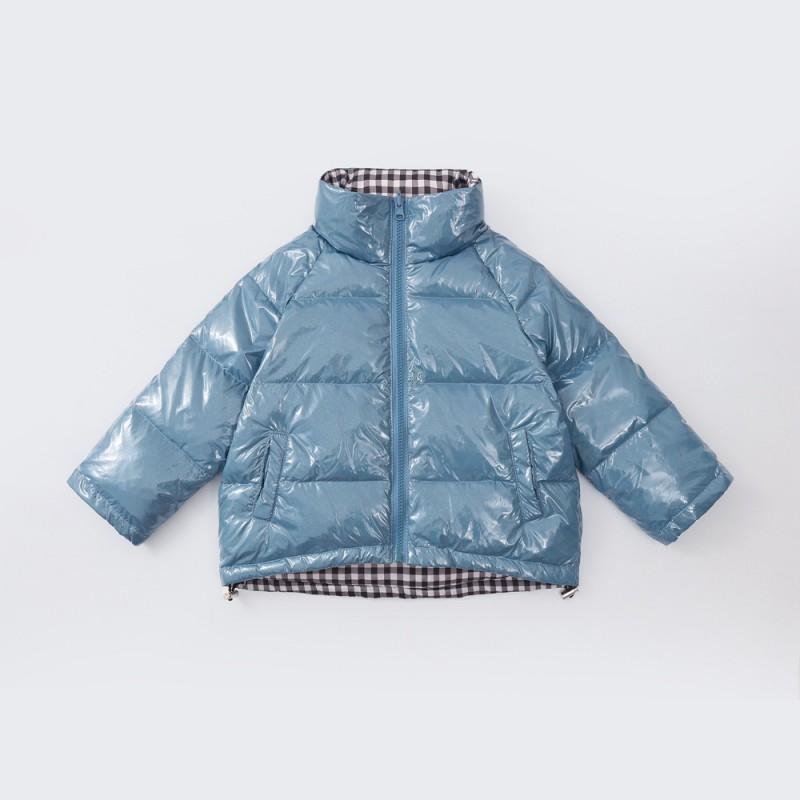 Kids Reversible Stand Collar Short Down Jacket Boys Girls Winter Warm Coat Solid Color Sizes 100-150cm