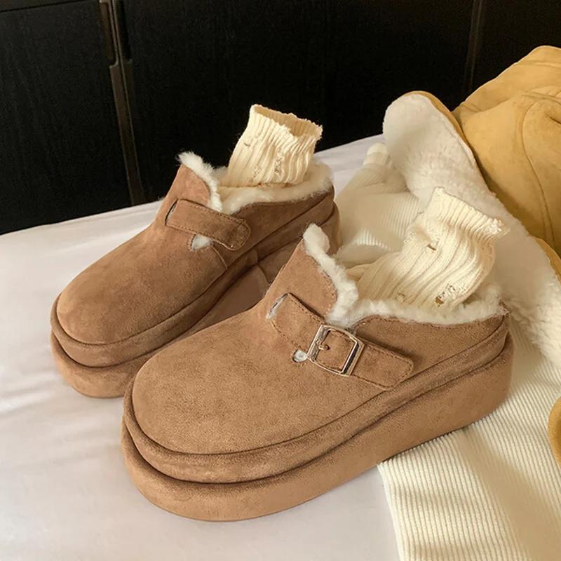 Platform Women Women Slippers Suede Flats Casual Shoes Short Plush Designer Winter Cotton Shoes 2024 Trend Warm Chaussures Femme