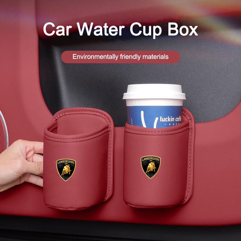 Car Door Water Cup Holder Back Seat Drink Rack Leather Storage Box For Lamborghini Urus Huracan Aventador Premium Accessories