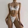 Women Eyelash Lace Bra Set Lingerie 2Pcs Splice Satin Underwire Bra Adjustable Strap Thong Underwear Elegant Daily Intimates Sexy Soft Comfortable