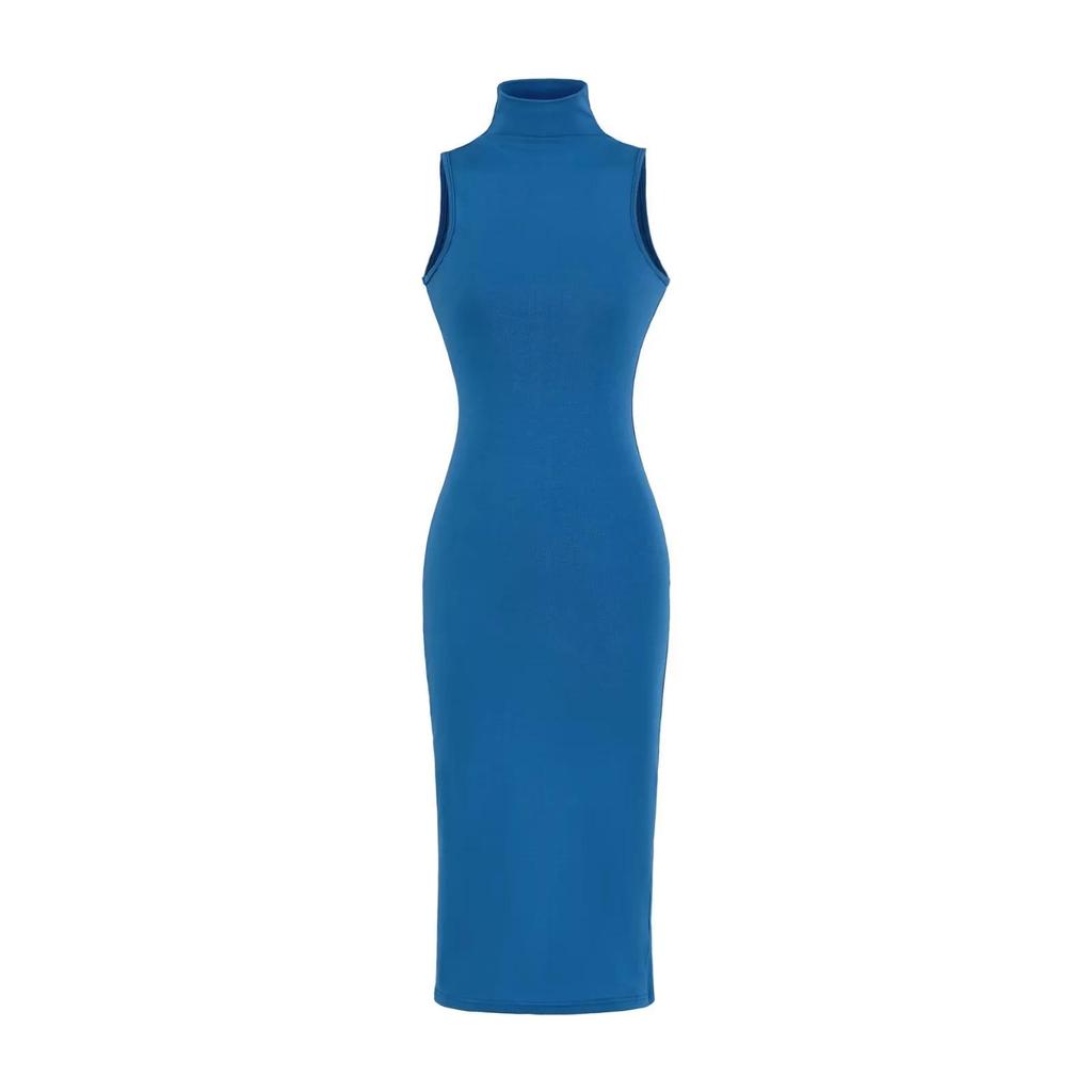 American Spicy Girl High Neck Sleeveless Bodycon Midi Dress