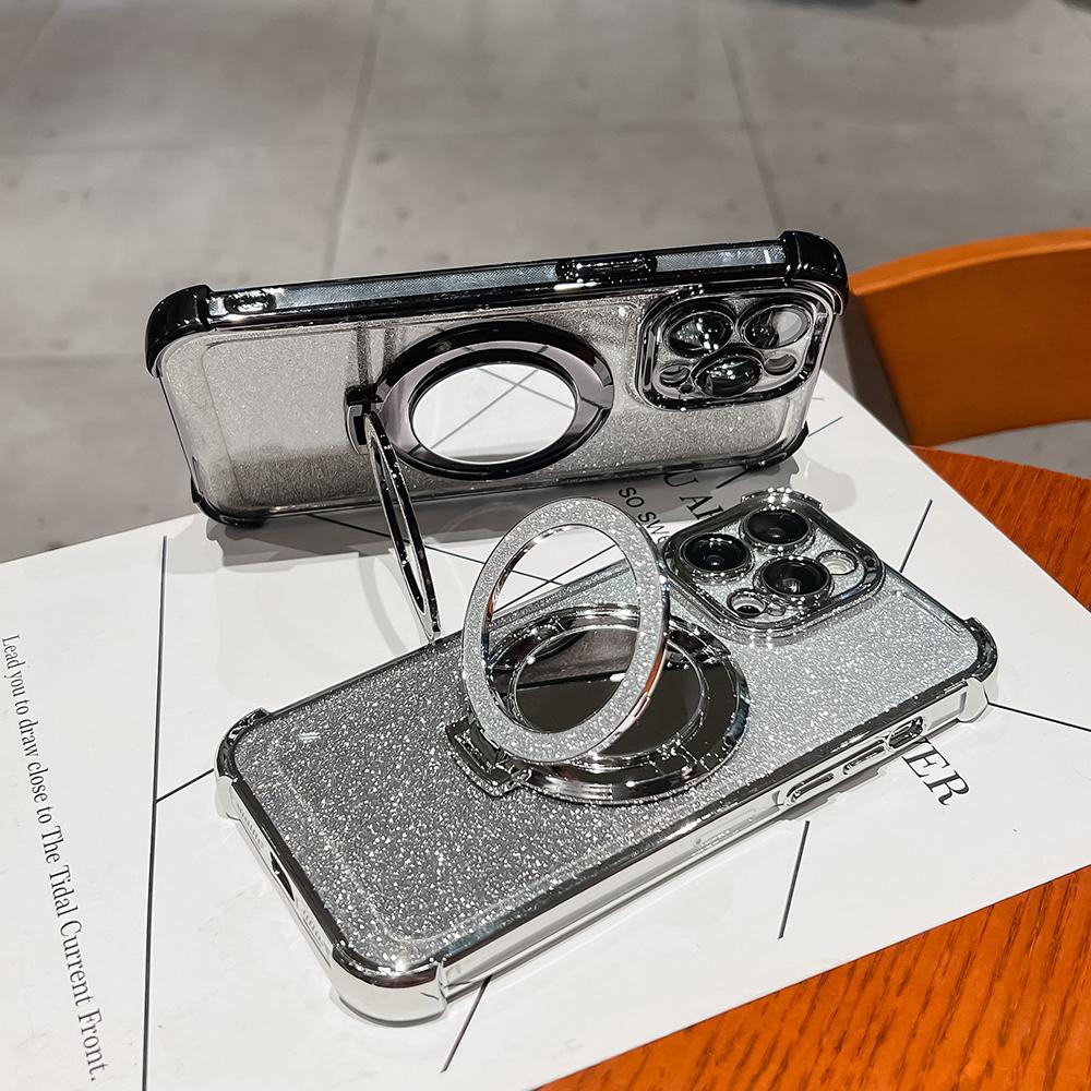 Plating Flash Mirror Holder Stand Soft Silicone Four Corners Air Cushion Shockproof Protection Case for Samsung Xiaomi Poco Redmi