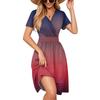 Women's Dress Is Elegant And Casual, Featuring A Colorful Printed V-neck Short-sleeved Dress